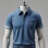 Classic Blue Polo Shirt with Contrast Stitching & Pocket