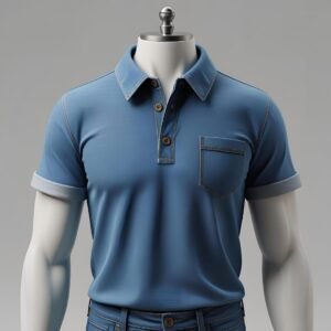Classic Blue Polo Shirt with Contrast Stitching & Pocket