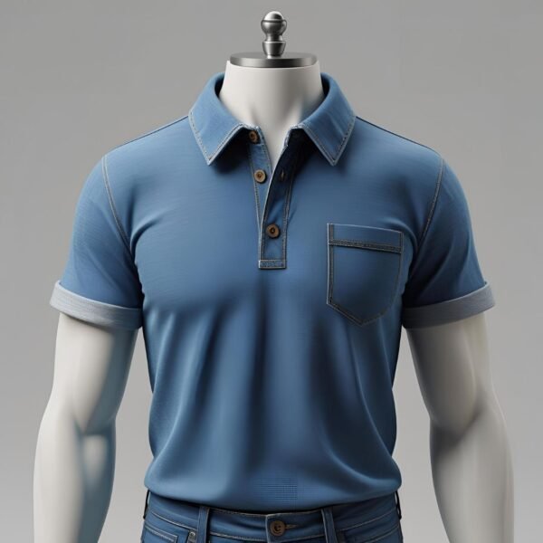 Classic Blue Polo Shirt with Contrast Stitching & Pocket