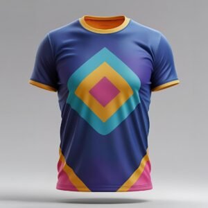 Vibrant Geometric Pattern Unisex T-Shirt – Blue, Yellow, Teal & Pink