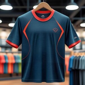 Men’s Performance Sports T-Shirt – Navy Blue with Red Accents